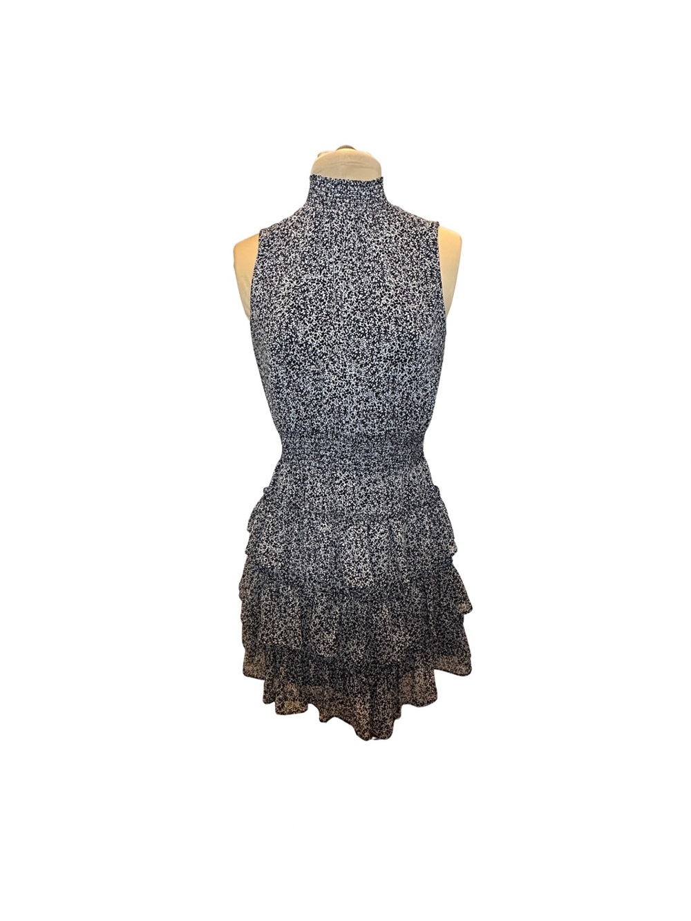 1. State Black & White Sleeveless Mock Neck Ruffle Mini Dress - Size Small